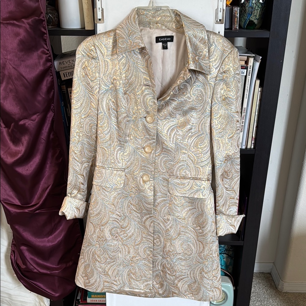 Bebe Cream and Gold Paisley Blazer